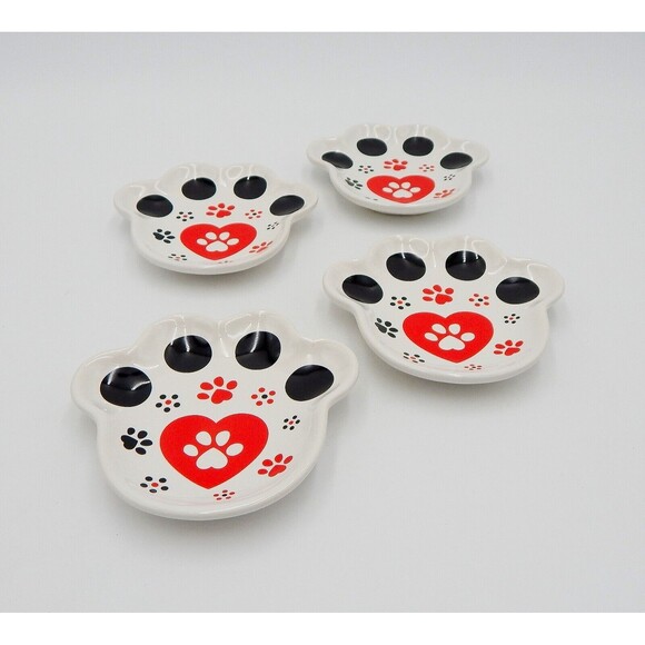 Temptations Pawfetti Spoon Rest Tidbit Dish Dog Paw Print Shape Set/4 Boxes - Picture 4 of 6